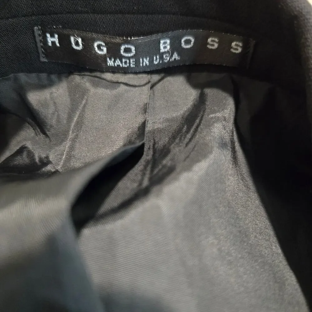 Vtg Hugo Boss 100% Wool Black 3-button Blazer Sports Coat Made in the USA 43R